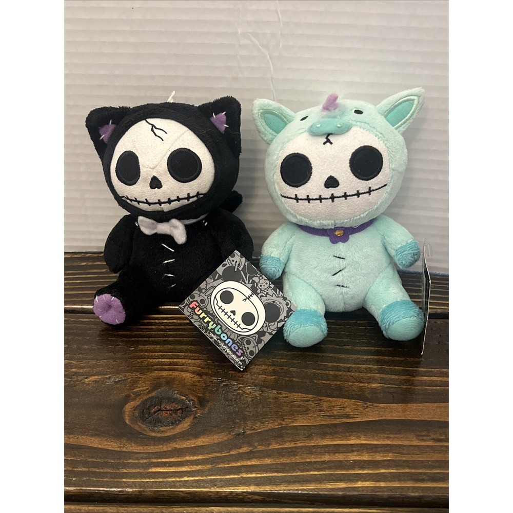 Furrybones Voodoo Kitten Teal Unicorn Plush Set Of 2 Undead Small Stuffed Animal